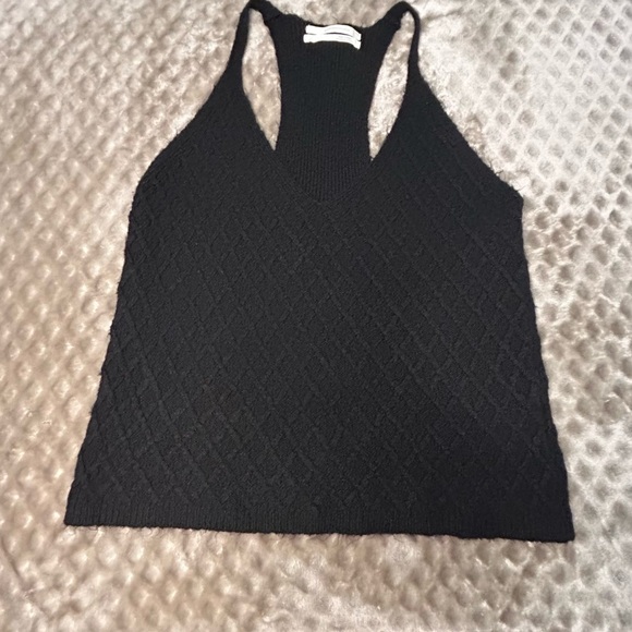 Anthropology Fenna textured knit black V neck racerback crop top size S - Picture 7 of 11